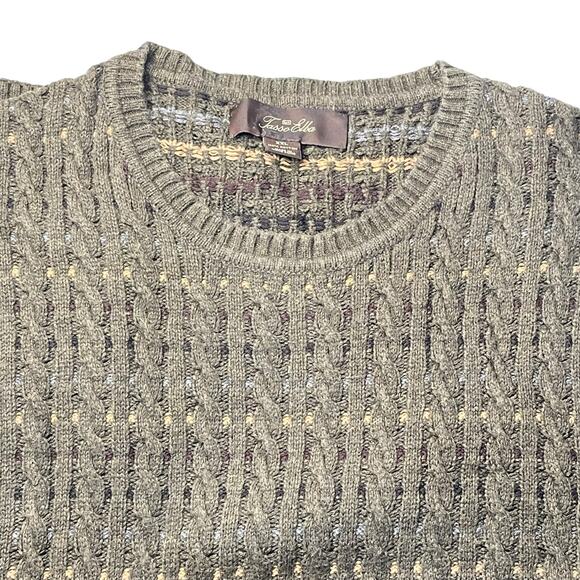 Men's 90's Grunge Olive & Tan Long Sleeve Cable Knit Sweater XXL Tasso Elba - Picture 6 of 8